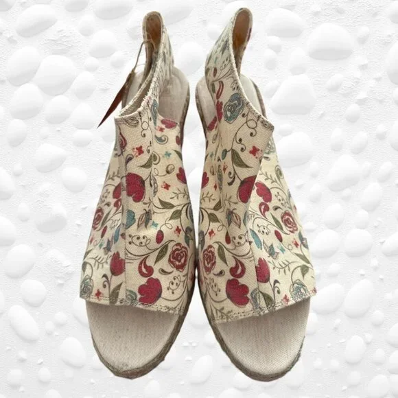 ESPEDRILLES FLORAL CANVAS Peep-toe Cut-out back. Size 8 1/2 (41) Euro - Picture 2 of 9